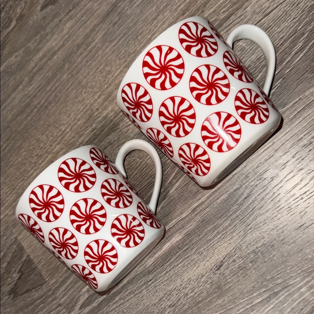 Crate&Barrel Peppermint  Swirl Mugs